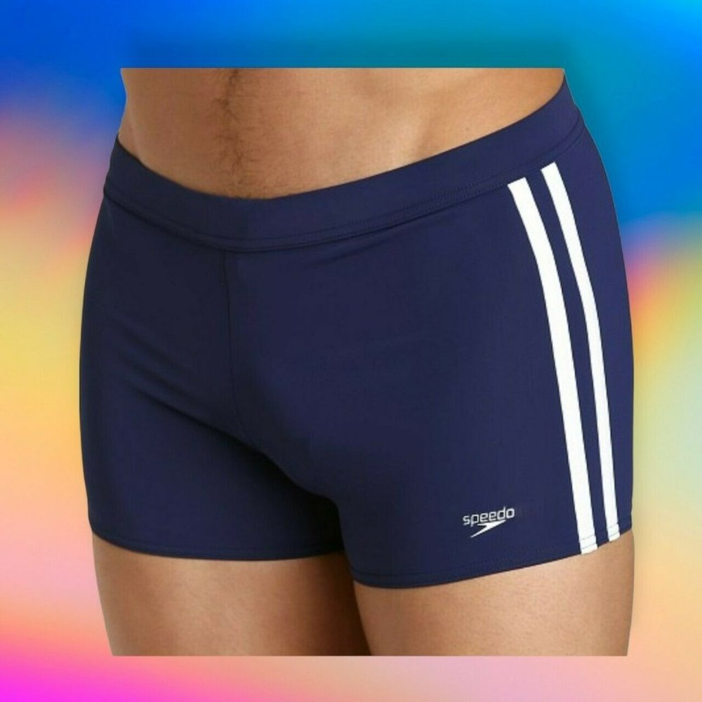 NWT Speedo Mens Shoreline Square Leg Speedo Power Flex Eco Navy Size Medium
